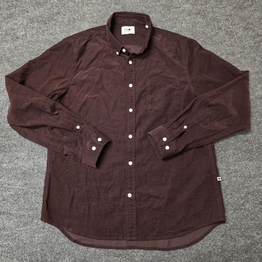 NNO7 No Nationality Corduroy Button Down Shirt Long Sleeve Burgundy Sz L Cotton